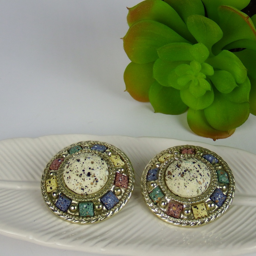 Vintage Faux Stone Clip earrings